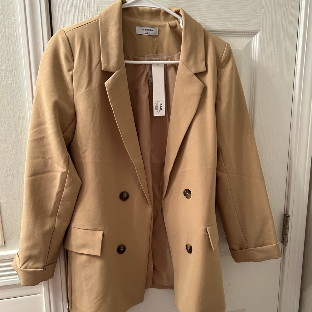 Beige Double-Breasted Women's Blazer